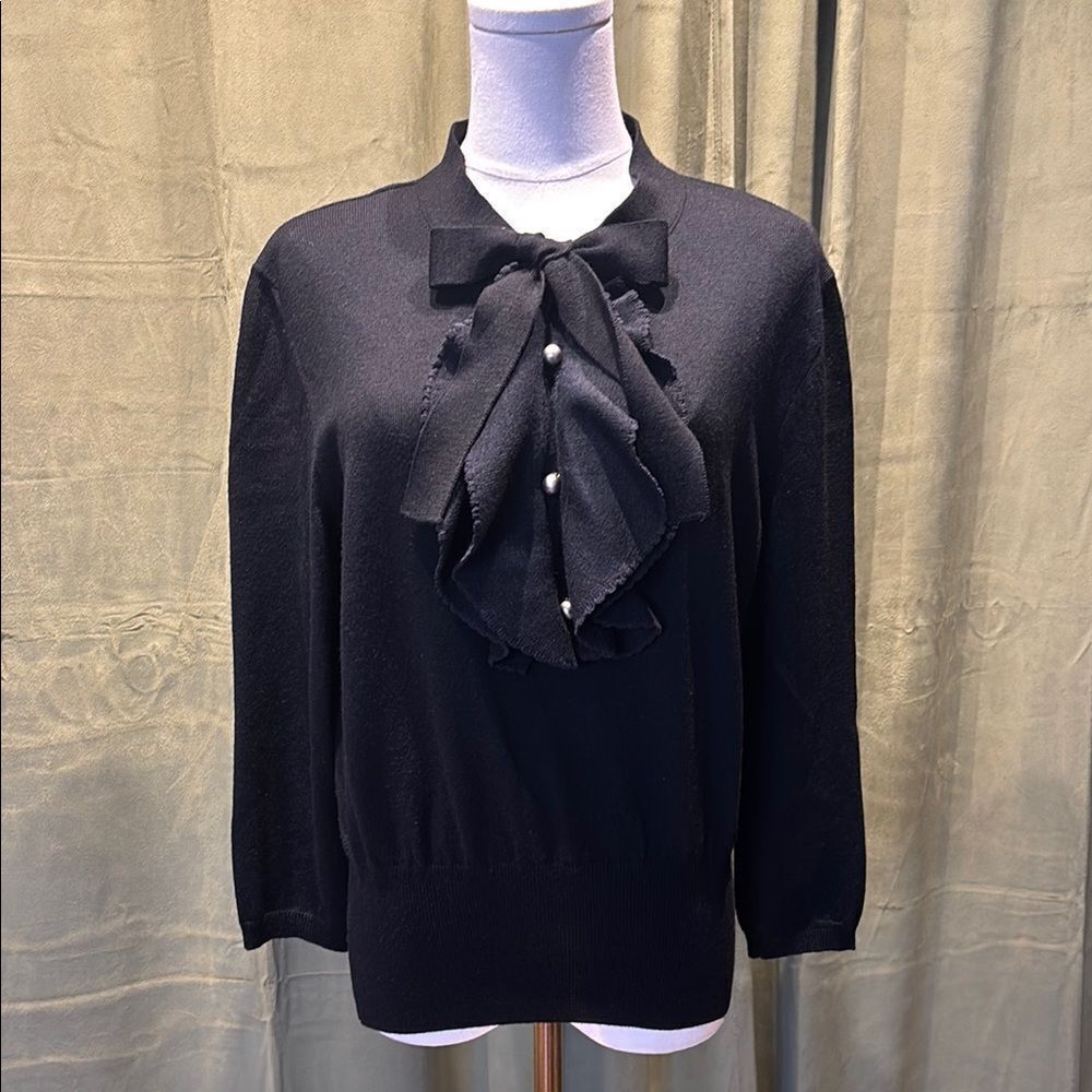 Valentino wool Elegant Black Bow / jabot Sweater, XL